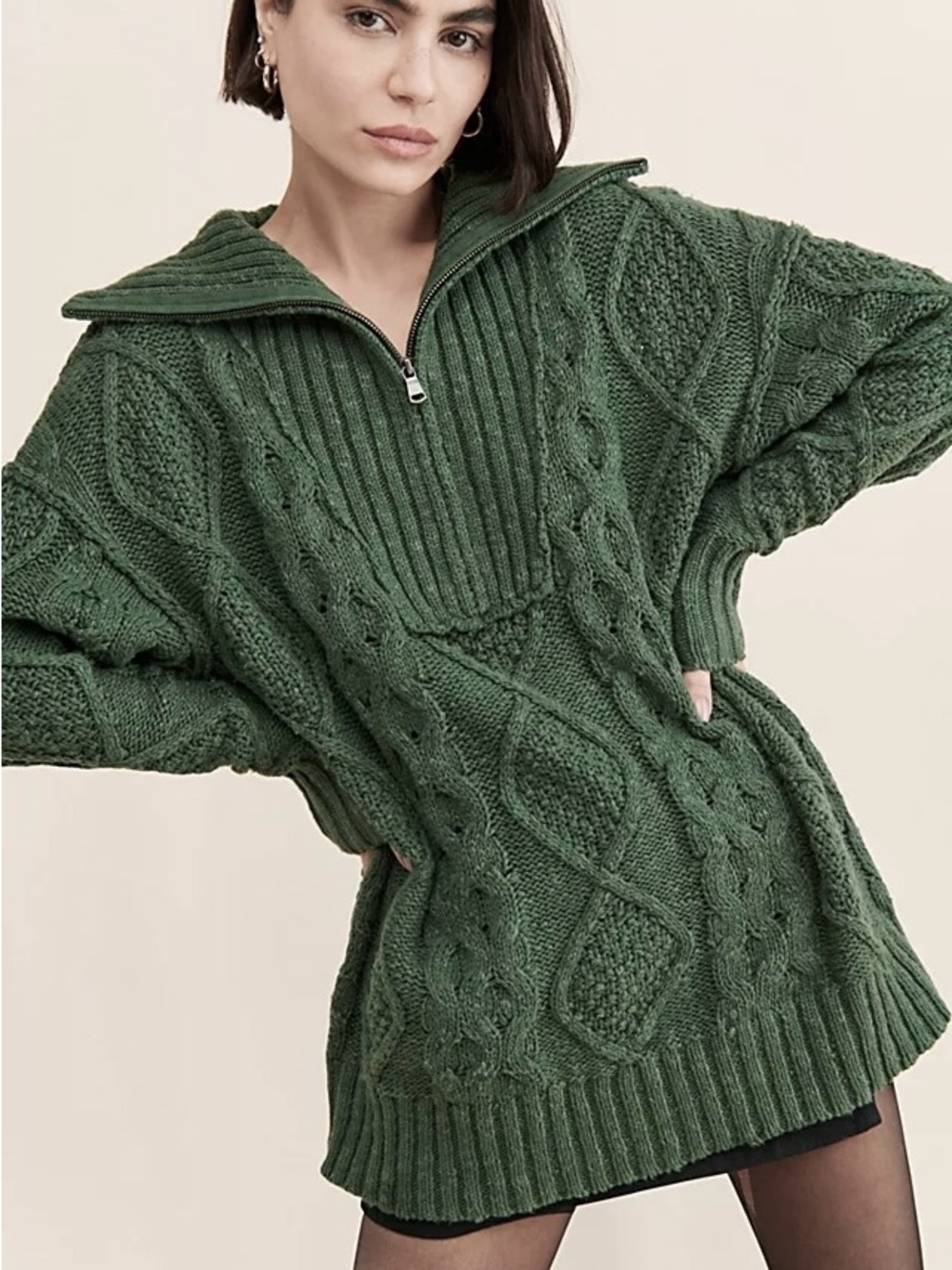 FREE PEOPLE Driftwood Cable Knit Polo Sweater